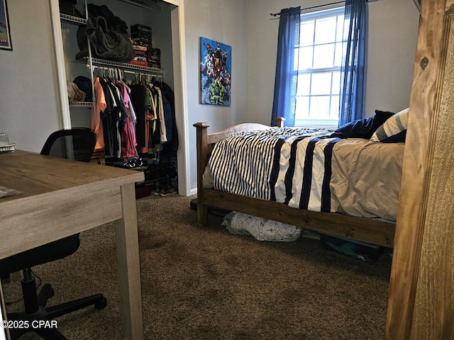 bedroom with a closet and carpet