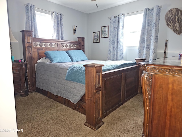 bedroom with light colored carpet