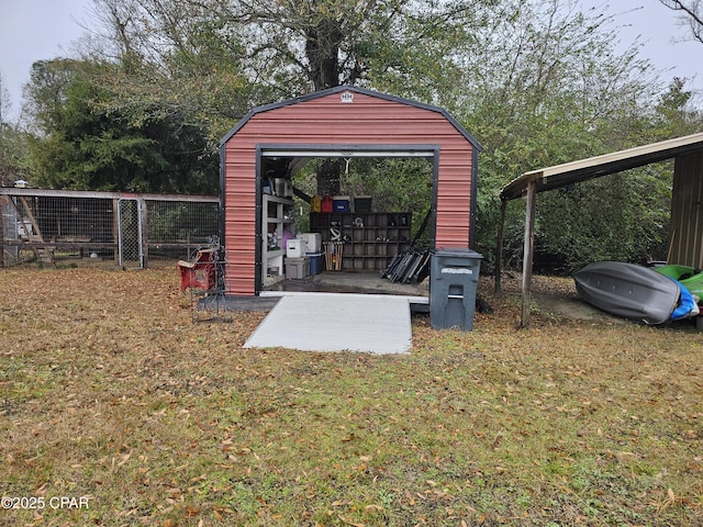 view of outdoor structure with a yard