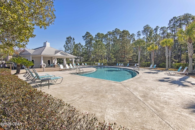 view of swimming pool featuring a patio area