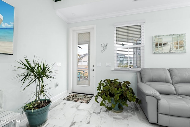 interior space with crown molding