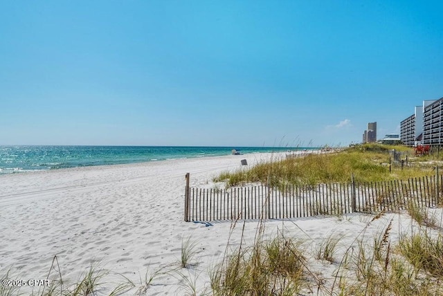 property view of water featuring a view of the beach