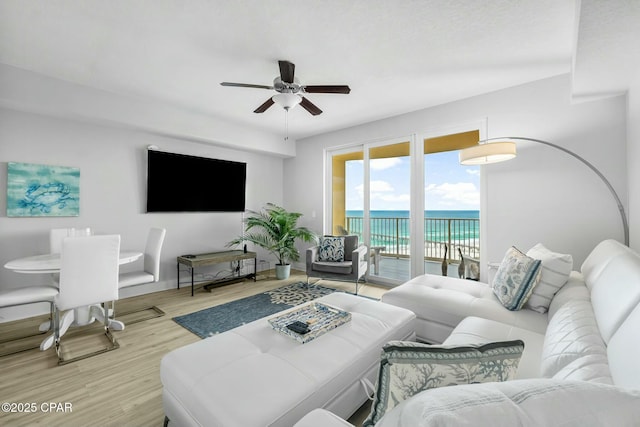 15928 Front Beach Rd Unit 3-1610, Panama City Beach, FL 32413 - living area featuring ceiling fan and wood finished floors