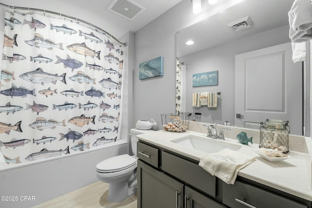15928 Front Beach Rd Unit 3-1610, Panama City Beach, FL 32413 - bathroom featuring toilet, shower / bath combination with curtain, vanity, and recessed lighting