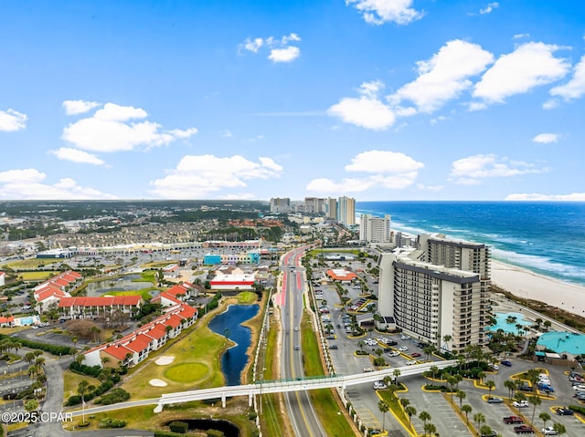 aerial view with a beach view and a water view