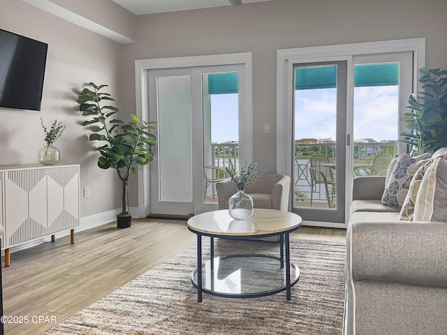 living room with light hardwood / wood-style flooring