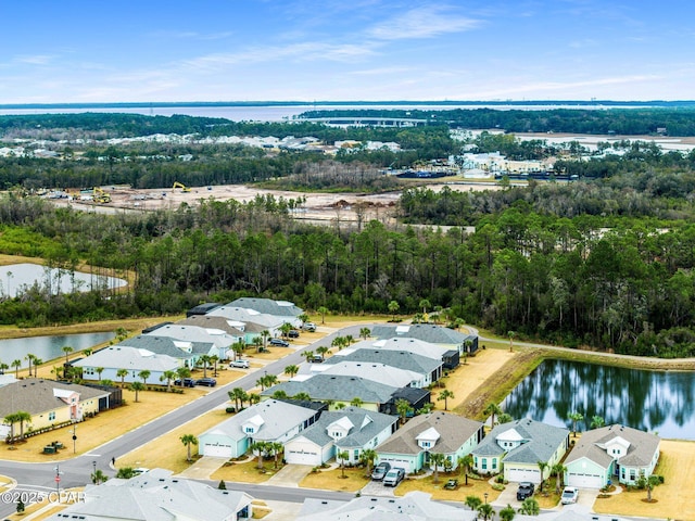 aerial view with a water view