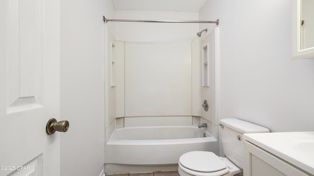 full bathroom featuring vanity, shower / bathtub combination, and toilet