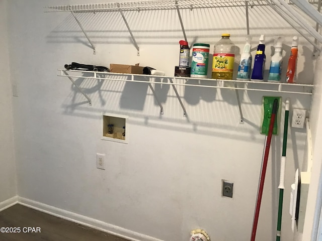 washroom with washer hookup, hardwood / wood-style flooring, and hookup for an electric dryer