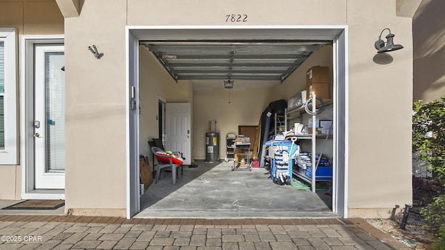 garage with electric water heater