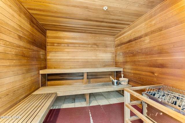 view of sauna featuring tile patterned flooring