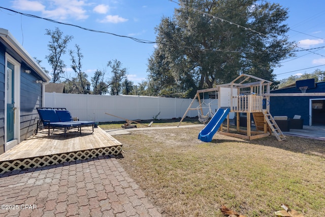 view of yard with a playground