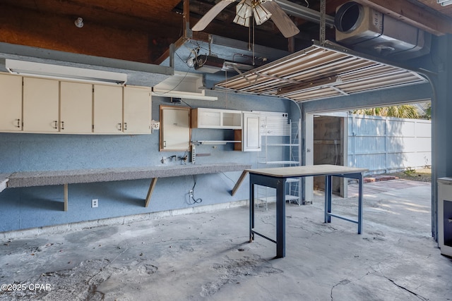 basement featuring ceiling fan