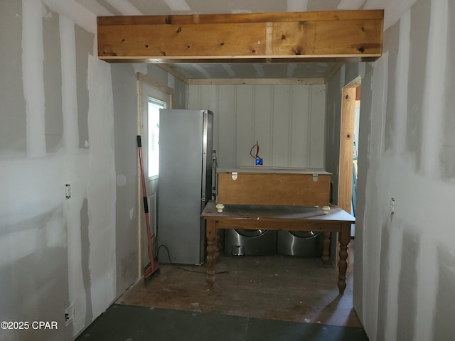 kitchen with stainless steel fridge