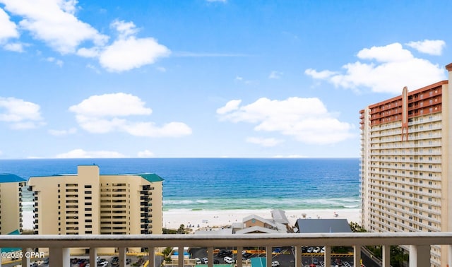 view of water feature featuring a beach view