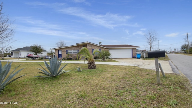 single story home with a front lawn and a garage