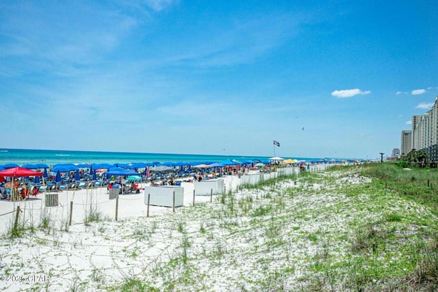 property view of water with a beach view