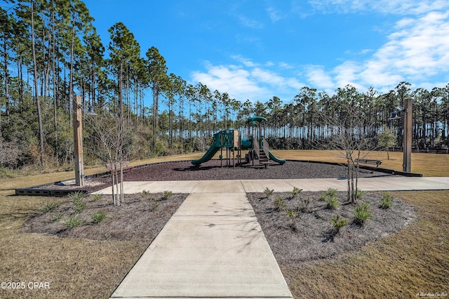 view of jungle gym with a yard