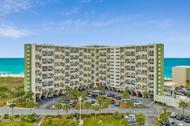 view of building exterior featuring a water view