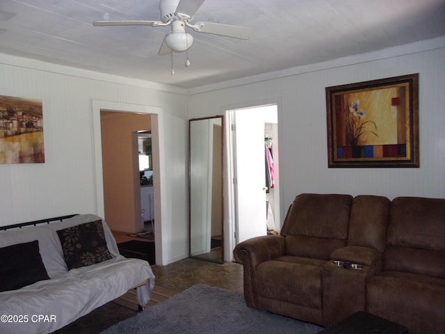 living room with ceiling fan