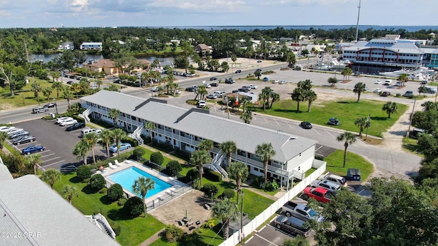 bird's eye view featuring a water view