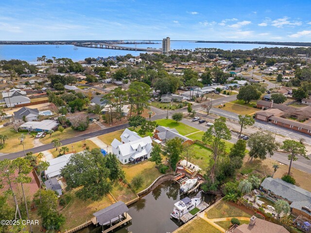 bird's eye view featuring a water view