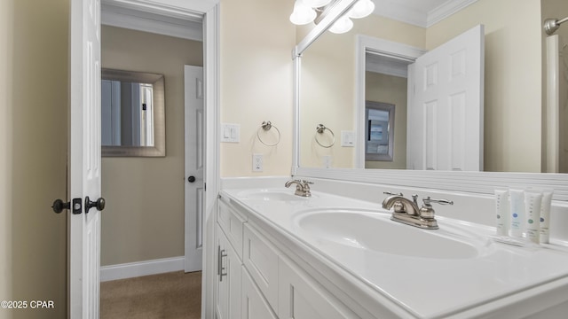 bathroom featuring vanity and ornamental molding