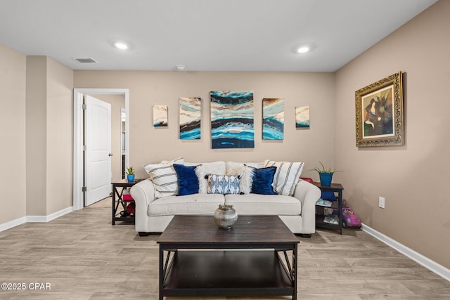 living room featuring light wood-type flooring