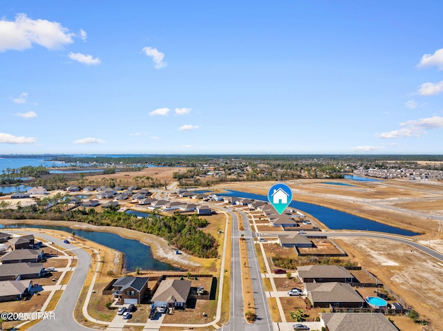 bird's eye view featuring a water view