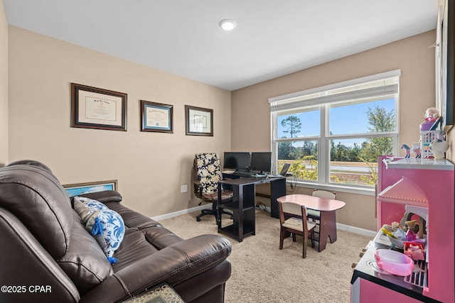 view of carpeted home office