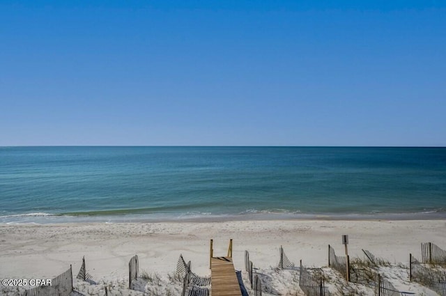 property view of water featuring a view of the beach