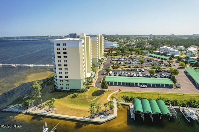 aerial view with a water view