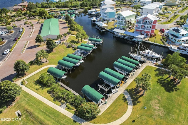 aerial view featuring a water view