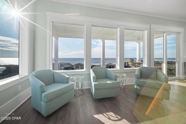121 Gulf Hibiscus Dr, Port St Joe, FL 32456 - sunroom / solarium with baseboards, a water view, a healthy amount of sunlight, and wood finished floors