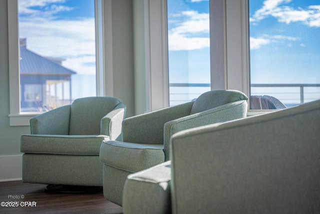 121 Gulf Hibiscus Dr, Port St Joe, FL 32456 - living area featuring plenty of natural light, dark wood-style flooring, and a water view