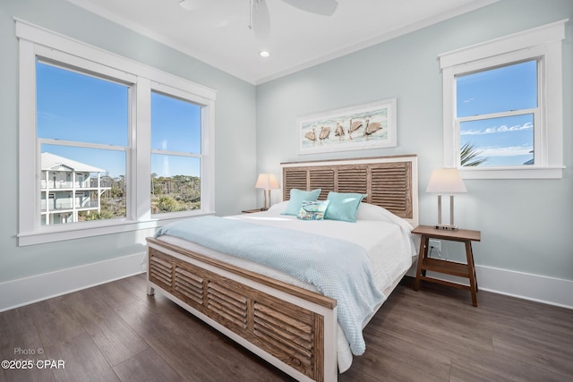 121 Gulf Hibiscus Dr, Port St Joe, FL 32456 - bedroom featuring recessed lighting, baseboards, wood finished floors, and a ceiling fan