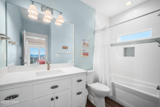 121 Gulf Hibiscus Dr, Port St Joe, FL 32456 - bathroom featuring plenty of natural light, toilet, shower / bath combo, and vanity