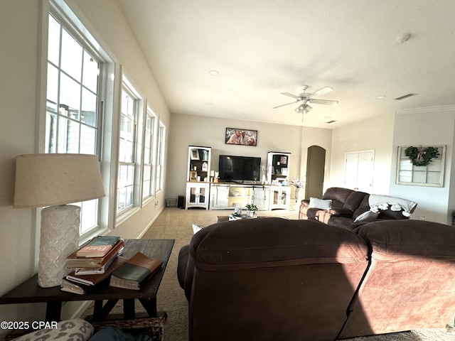 living room with ceiling fan