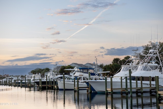view of dock featuring a water view