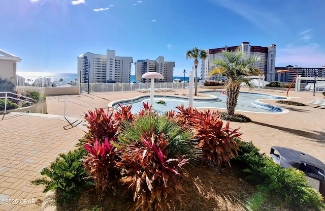 view of swimming pool featuring a patio