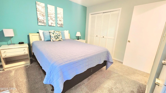 carpeted bedroom with a closet