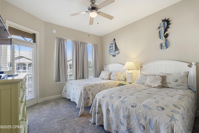 bedroom with ceiling fan and carpet