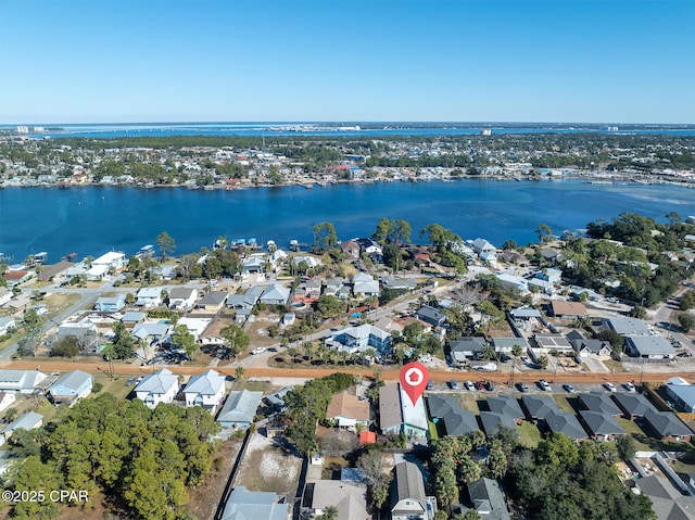 bird's eye view featuring a water view