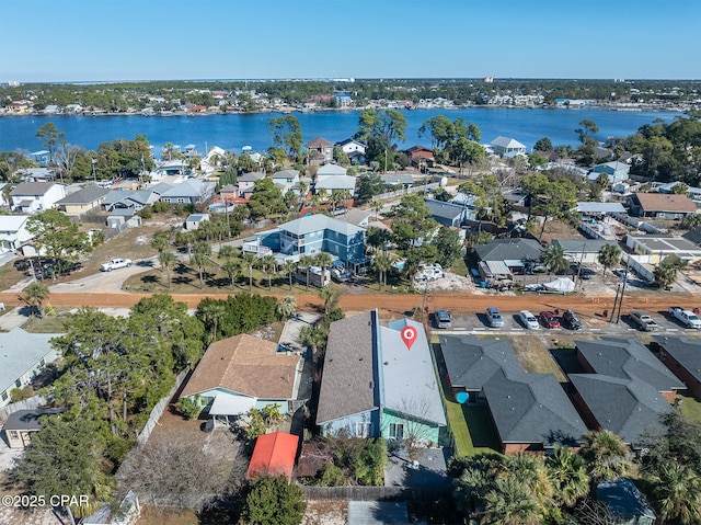 aerial view featuring a water view