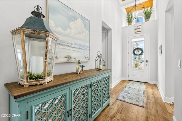 entrance foyer with baseboards and wood finished floors