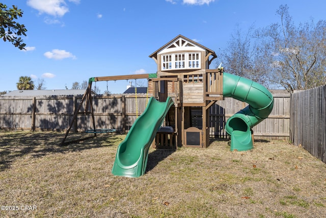 view of play area featuring a lawn