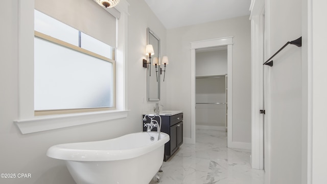 3511 Cottage Cove Ln, Panama City, FL 32408 - full bath featuring marble finish flooring, a freestanding tub, plenty of natural light, and vanity
