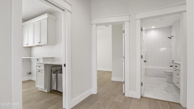 3511 Cottage Cove Ln, Panama City, FL 32408 - hall with baseboards and light wood-style flooring