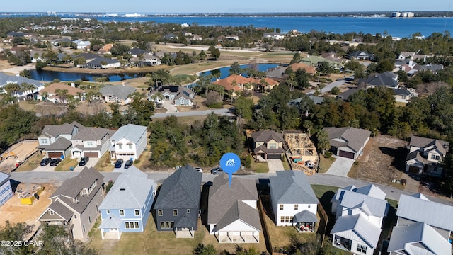 drone / aerial view featuring a water view