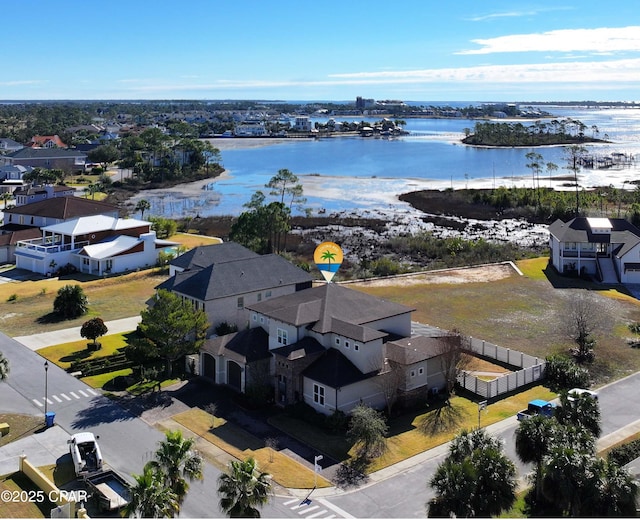 aerial view featuring a water view